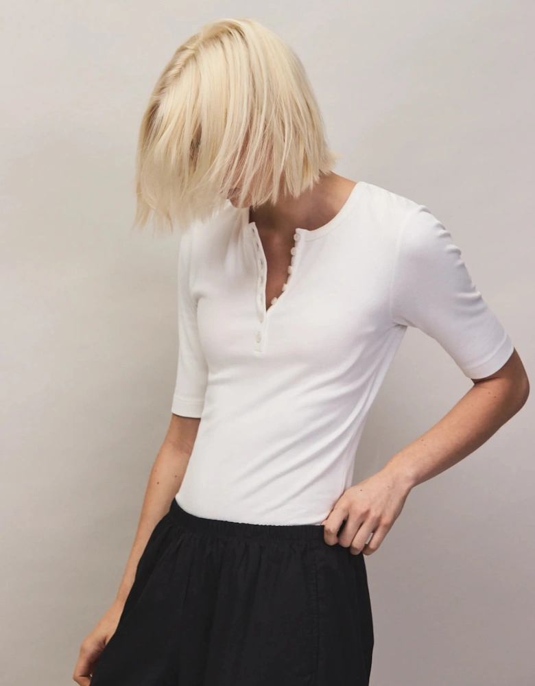 Ivory Ribbed Jersey Henley Top