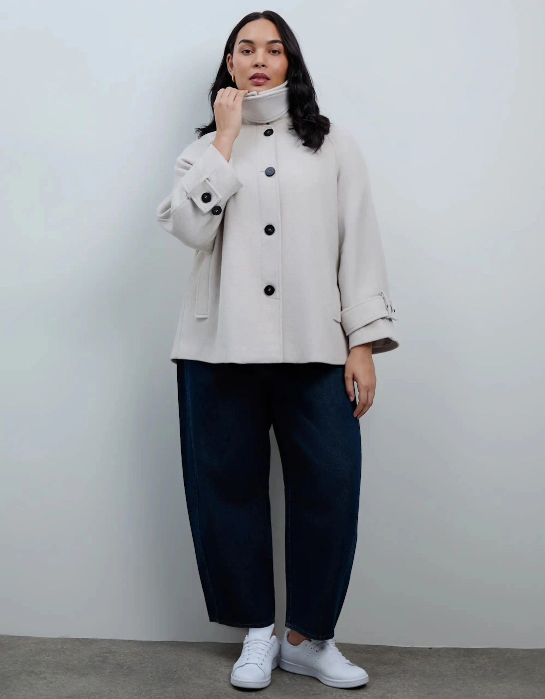 Cream Wool Blend Jacket with Button Fastening