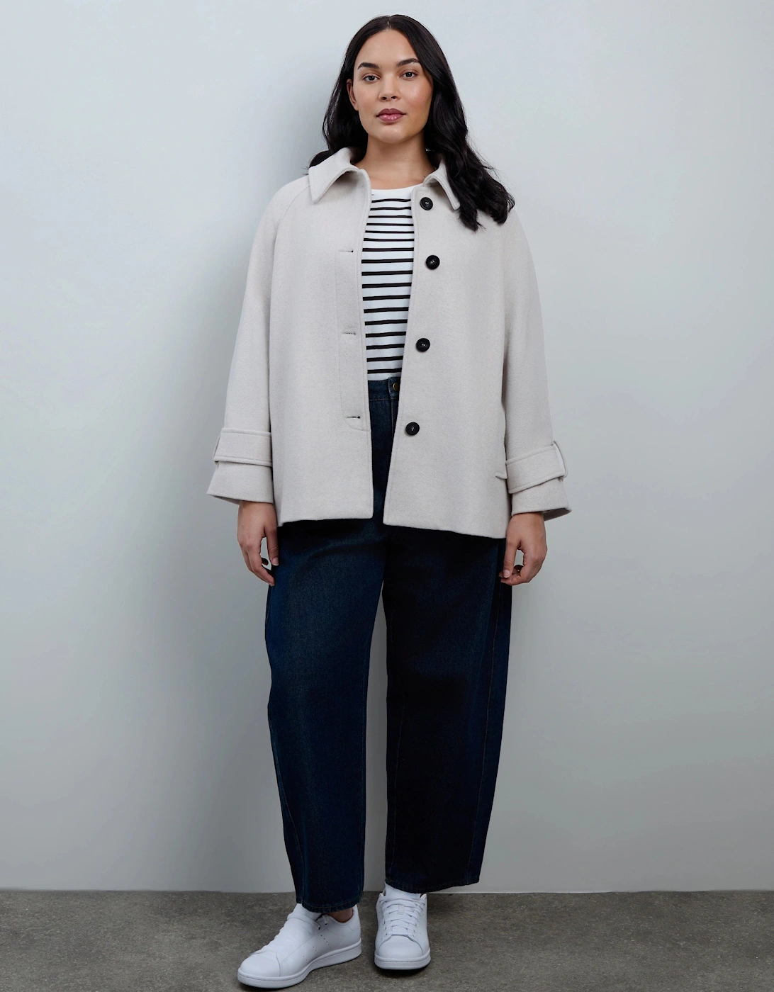 Cream Wool Blend Jacket with Button Fastening