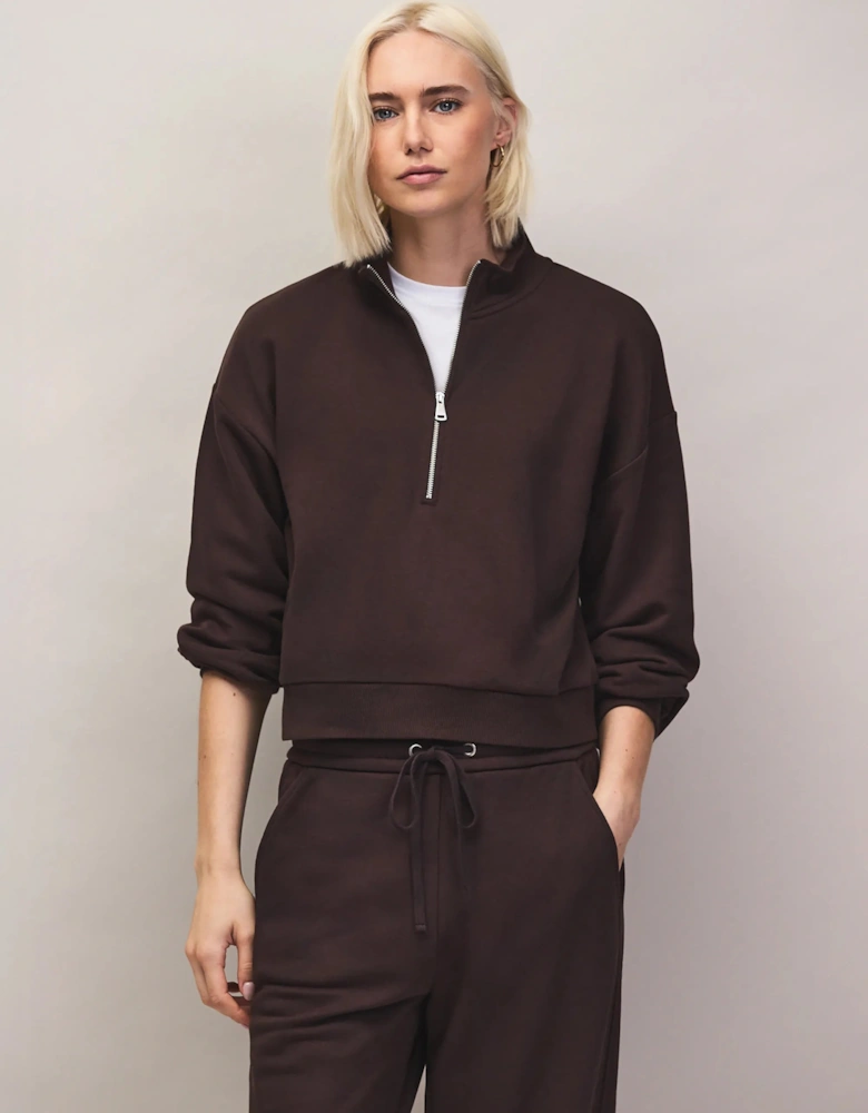Brown Half-Zip Sweatshirt