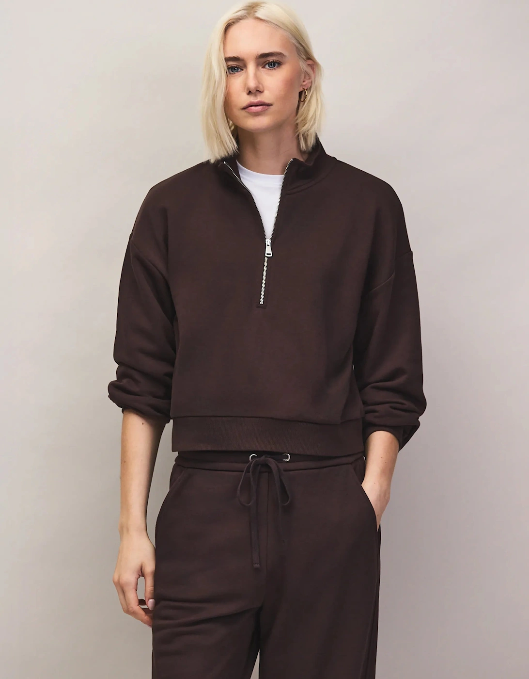 Brown Half-Zip Sweatshirt