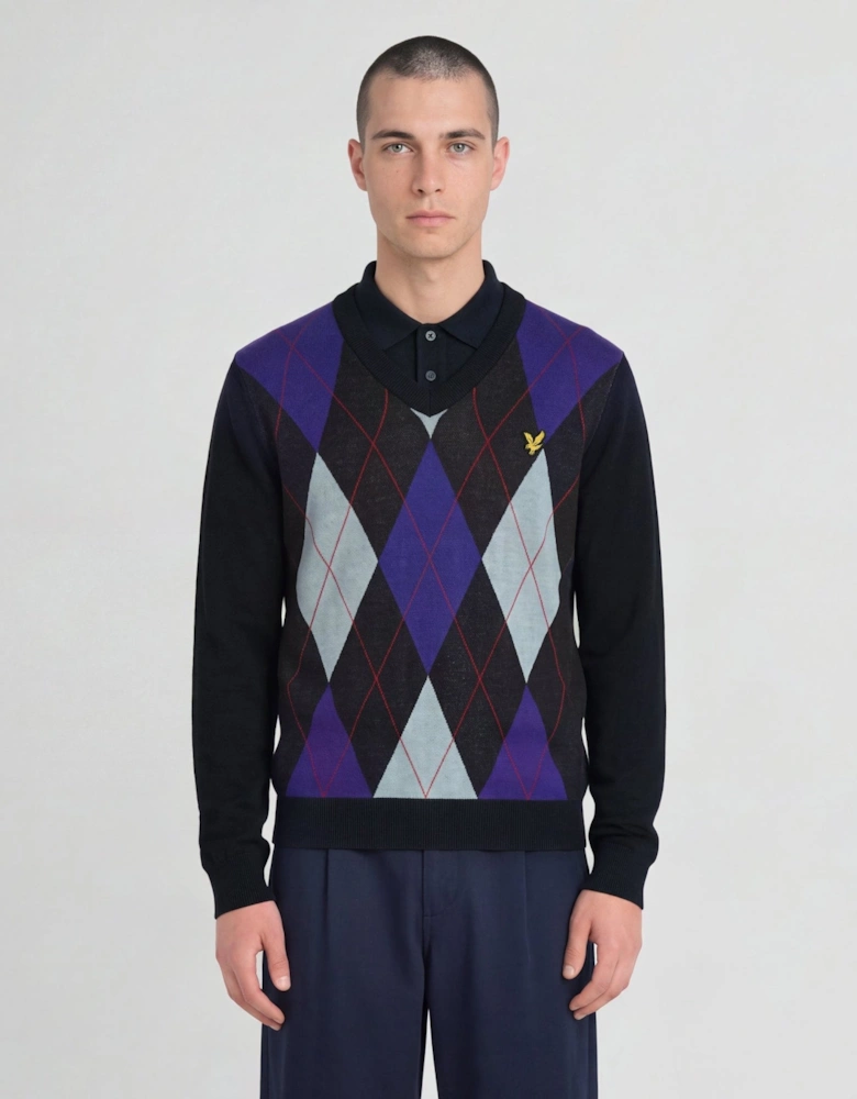 Archive Argyle Knitted V-Neck Jumper