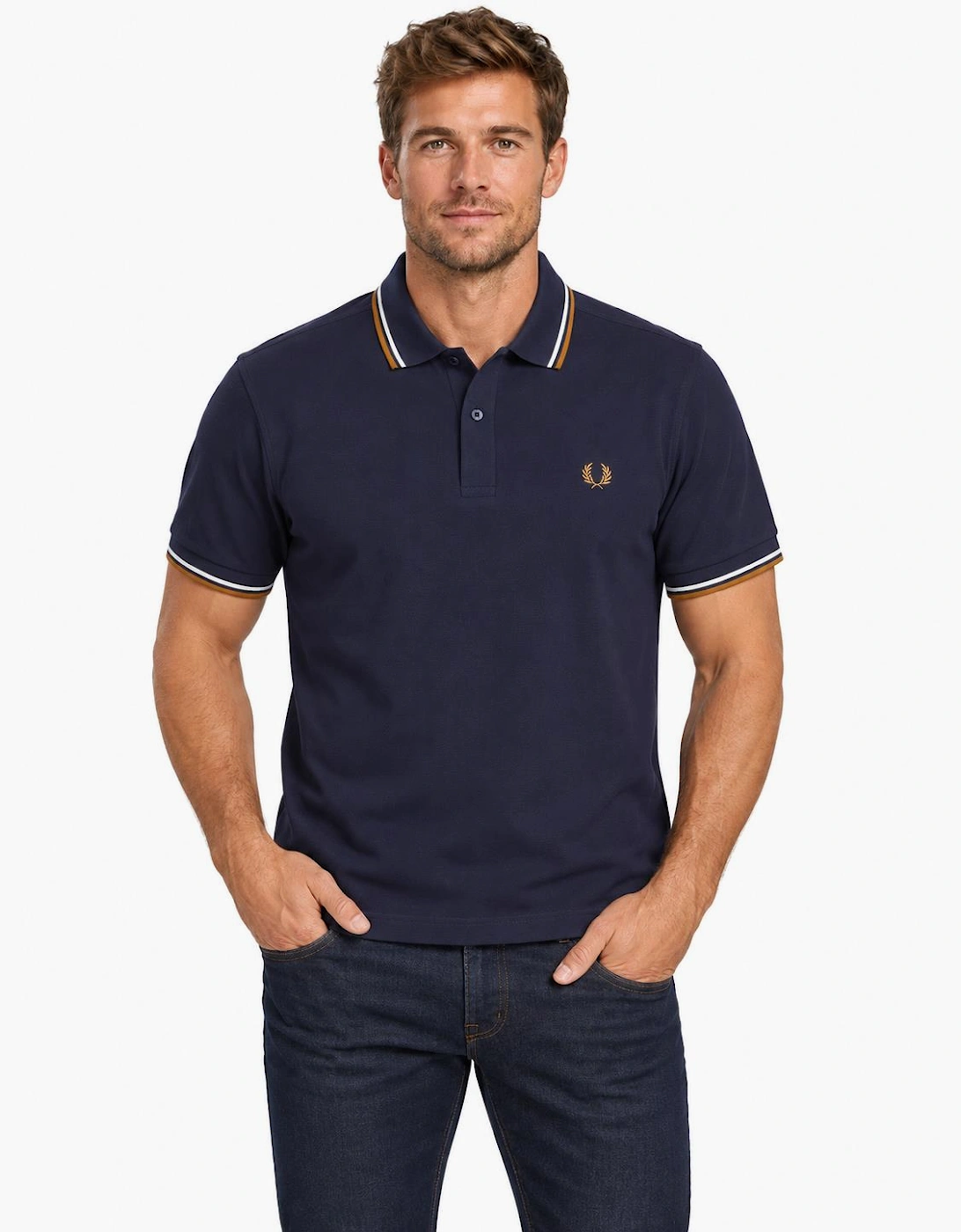 Fred Perry Twin Tipped Polo Shirt Twilight Navy/Snow White/Dark Caramel
