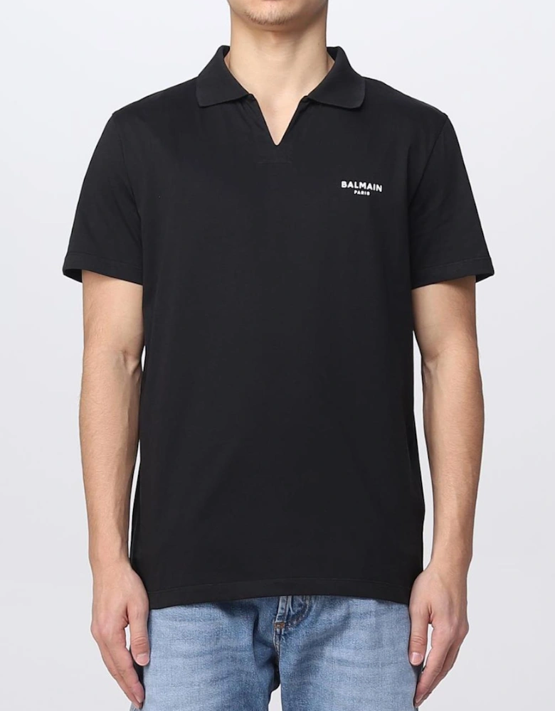 Balmain Small Flock Logo Polo Shirt in Black