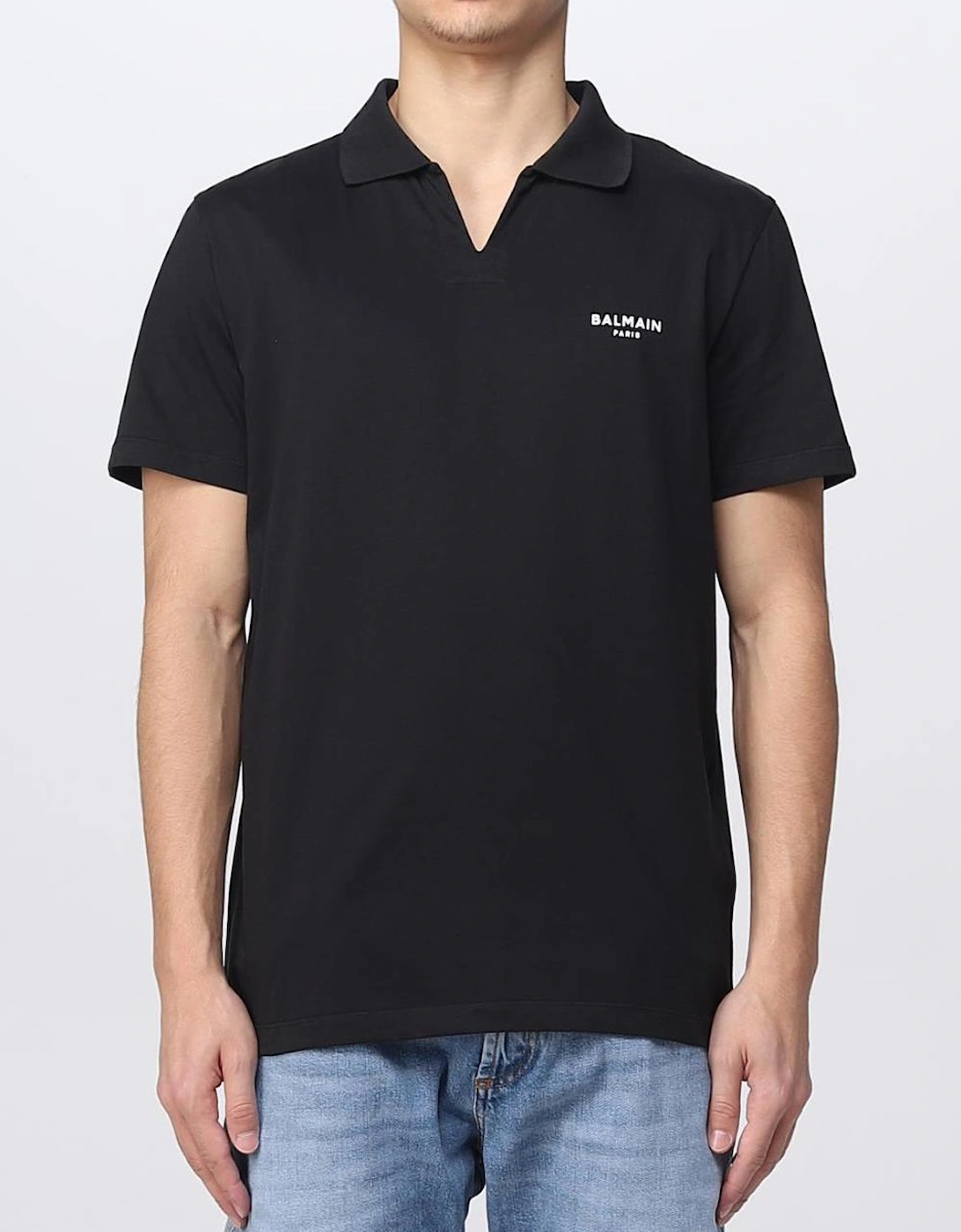 Balmain Small Flock Logo Polo Shirt in Black
