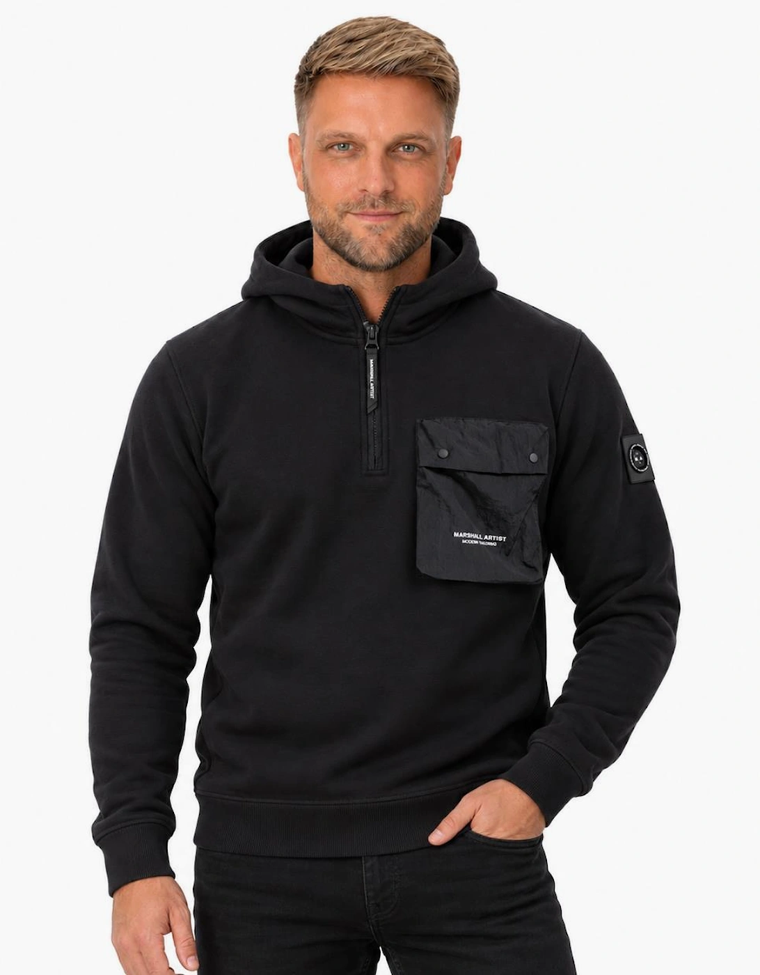 Marshall Artist Centro 1/4 Zip Hooded Sweatshirt Black