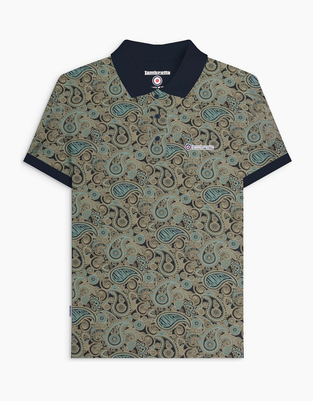 Lambretta Mens Paisley Brand Three Button Retro Polo Shirt Top