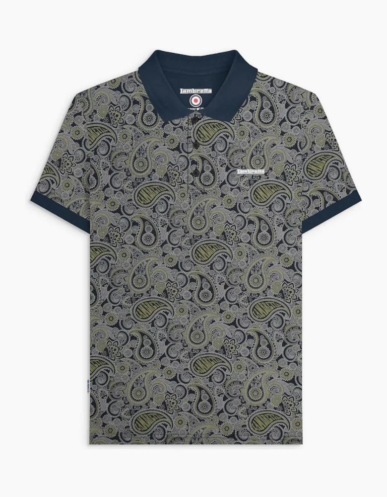 Lambretta Mens Paisley Brand Three Button Retro Polo Shirt Top