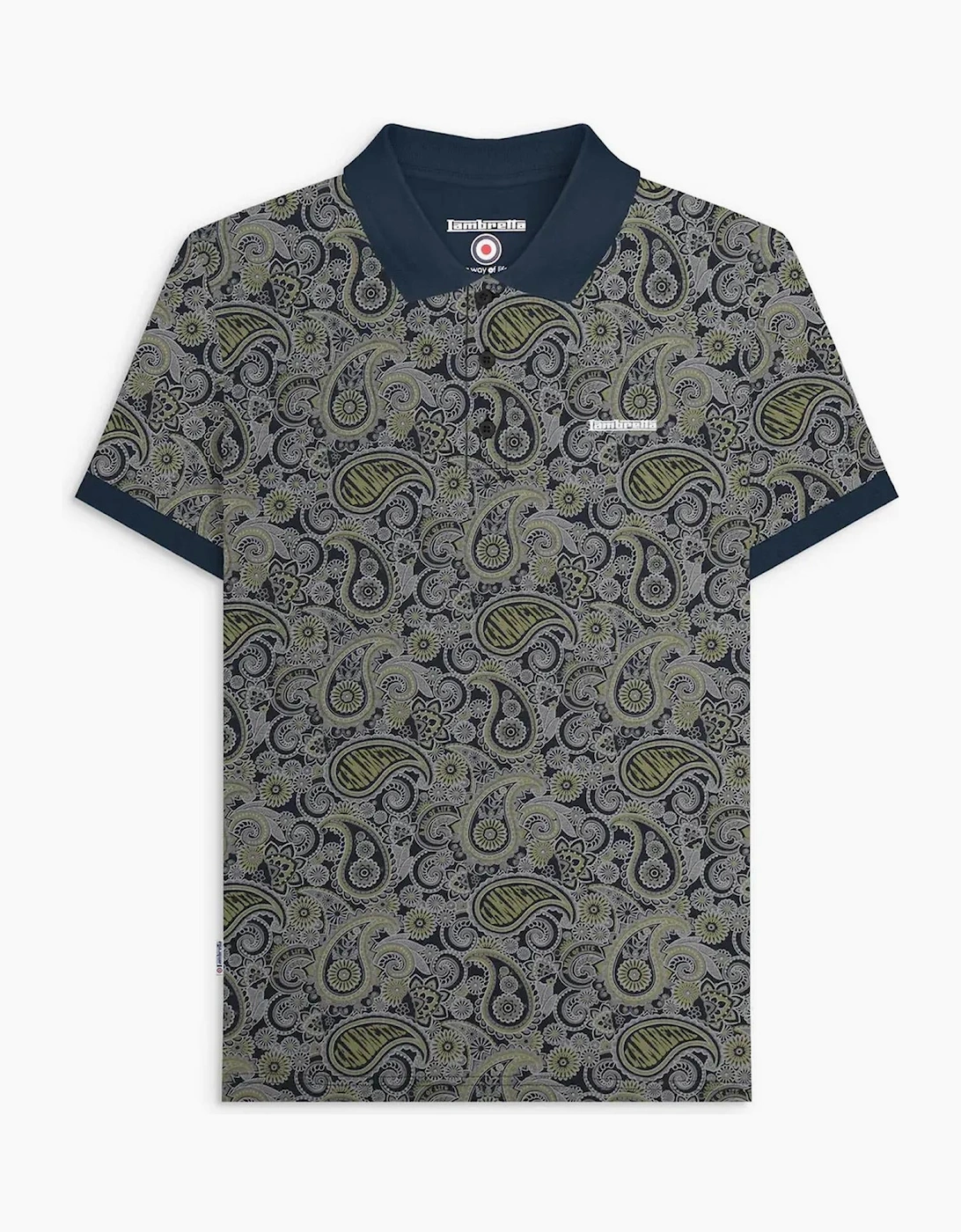 Lambretta Mens Paisley Brand Three Button Retro Polo Shirt Top