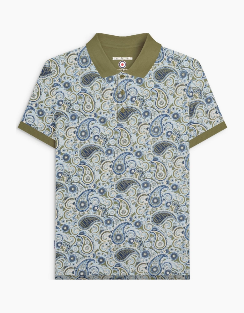 Lambretta Mens Paisley Brand Three Button Retro Polo Shirt Top
