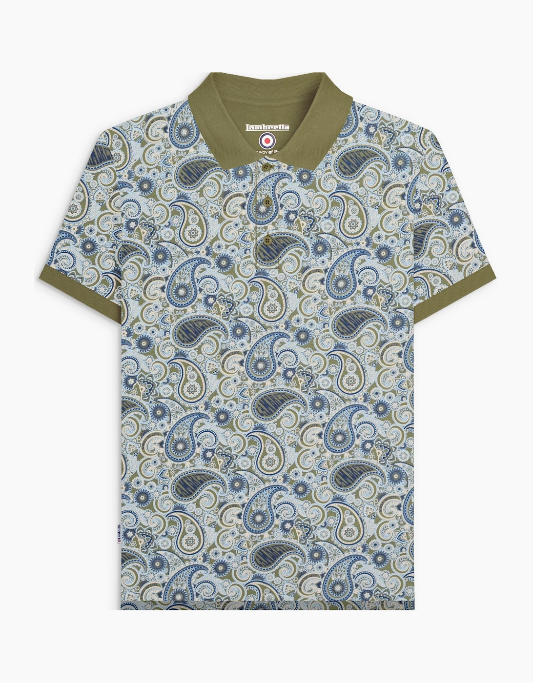 Lambretta Mens Paisley Brand Three Button Retro Polo Shirt Top