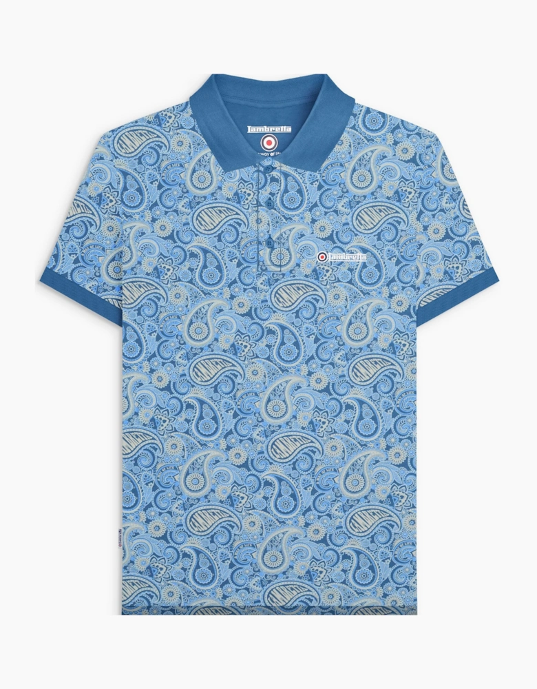 Lambretta Mens Paisley Brand Three Button Retro Polo Shirt Top