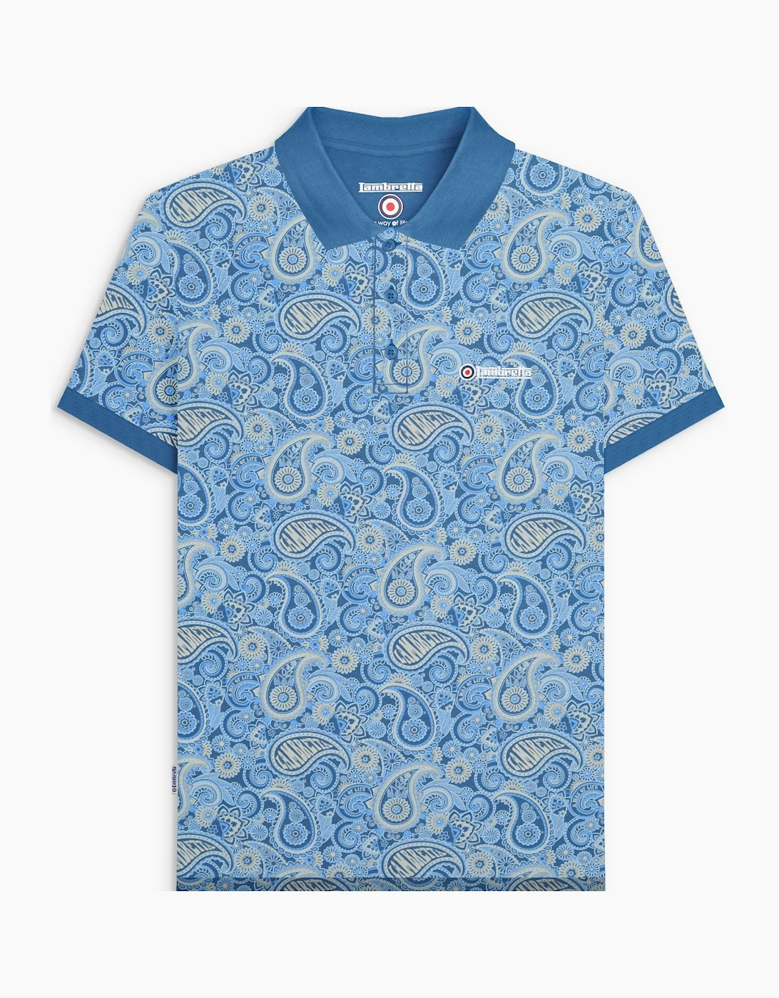 Lambretta Mens Paisley Brand Three Button Retro Polo Shirt Top