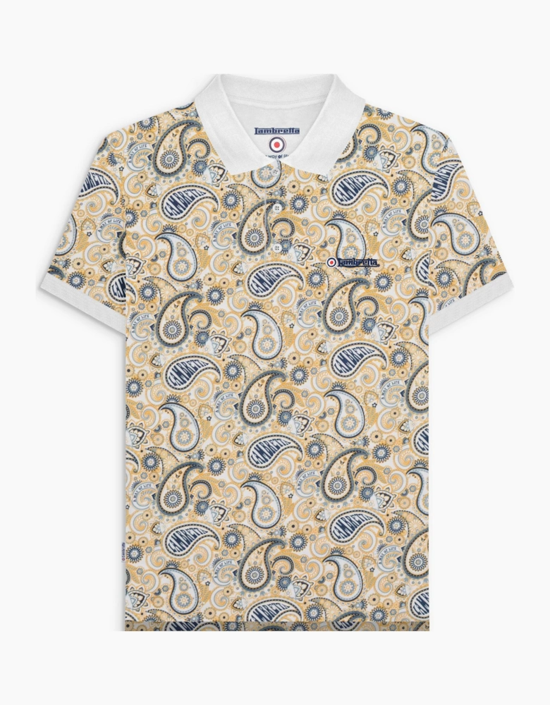 Lambretta Mens Paisley Brand Three Button Retro Polo Shirt Top