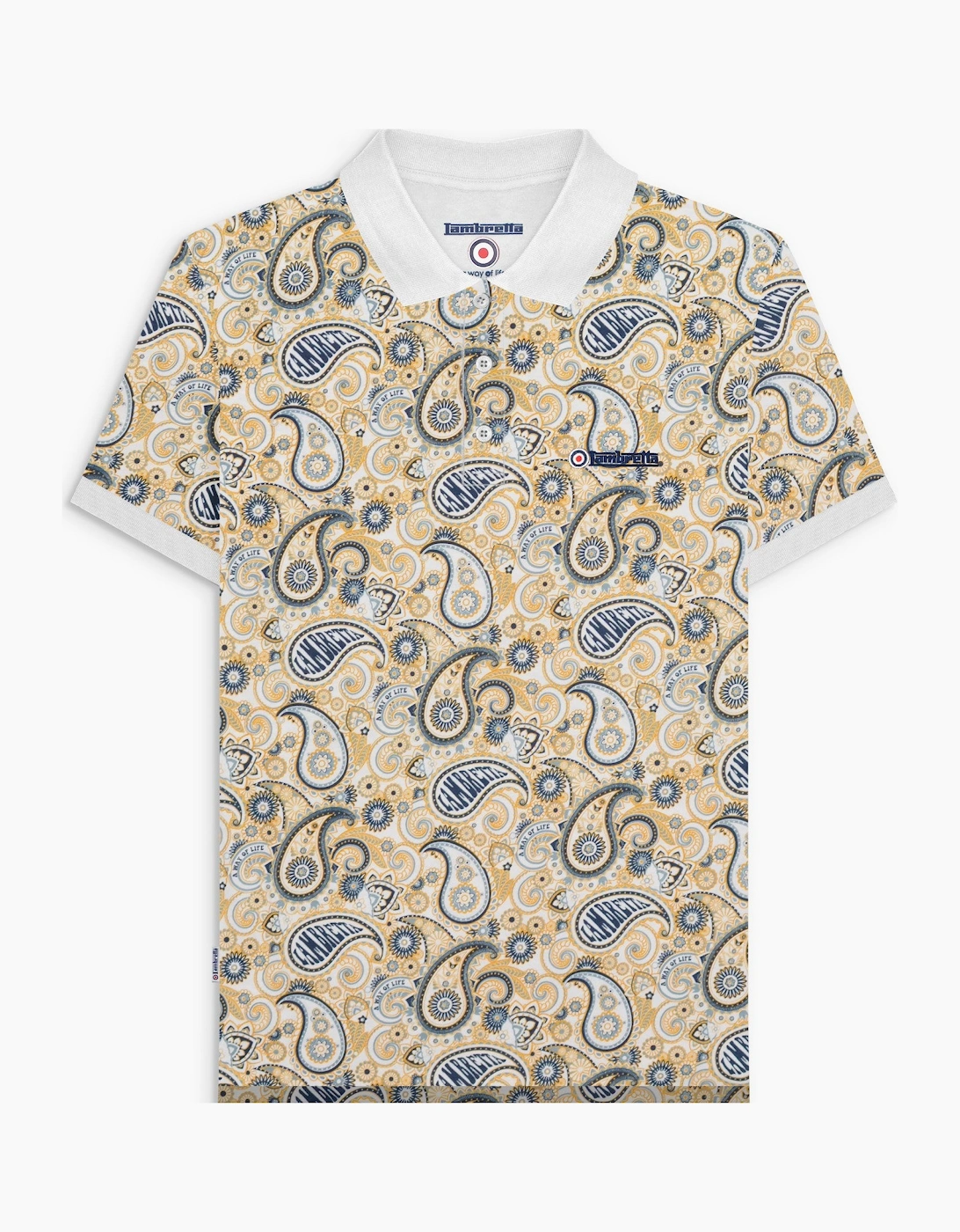 Lambretta Mens Paisley Brand Three Button Retro Polo Shirt Top