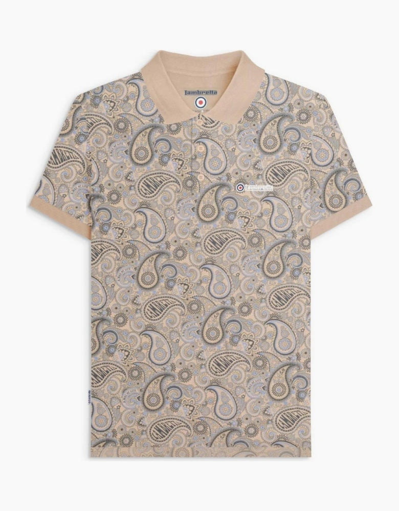 Lambretta Mens Paisley Brand Three Button Retro Polo Shirt Top