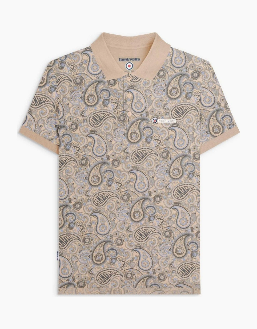 Lambretta Mens Paisley Brand Three Button Retro Polo Shirt Top
