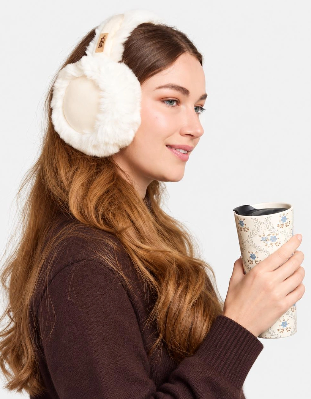 Totes Toasties CERAMIC TRAVEL MUG & EARMUFF SET Womens Earmuffs Blue Floral / Cream