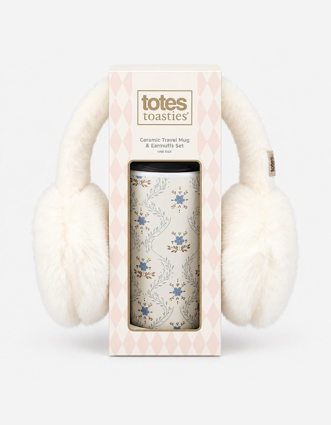 Totes Toasties CERAMIC TRAVEL MUG & EARMUFF SET Womens Earmuffs Blue Floral / Cream