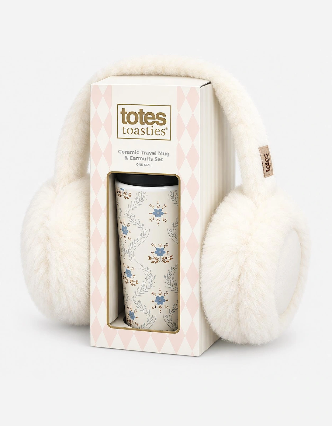 Totes Toasties CERAMIC TRAVEL MUG & EARMUFF SET Womens Earmuffs Blue Floral / Cream