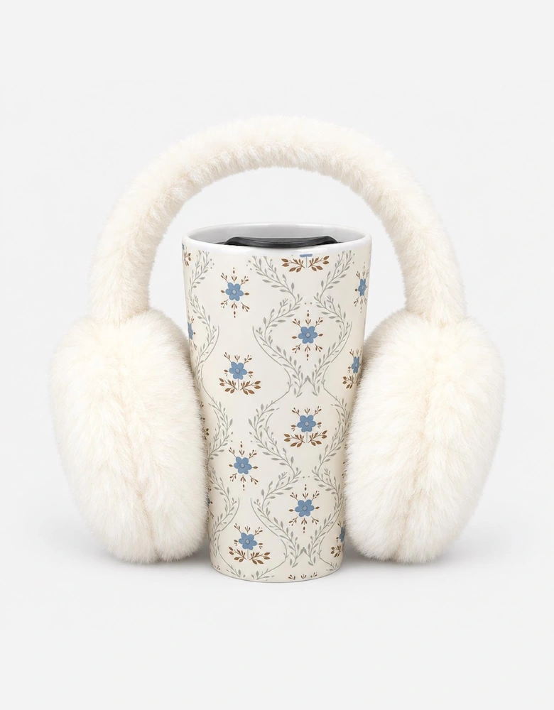 Totes Toasties CERAMIC TRAVEL MUG & EARMUFF SET Womens Earmuffs Blue Floral / Cream