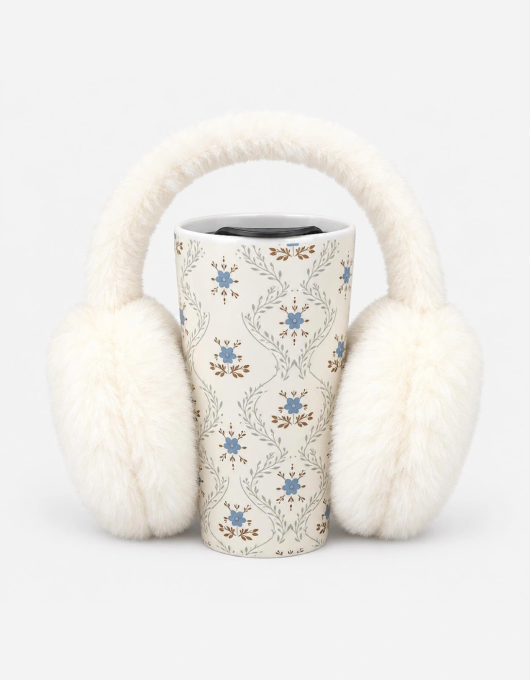 Totes Toasties CERAMIC TRAVEL MUG & EARMUFF SET Womens Earmuffs Blue Floral / Cream