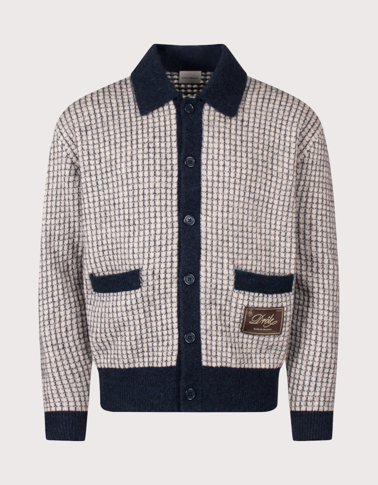 Relaxed Fit Drôle Patch Waffle Knit Cardigan