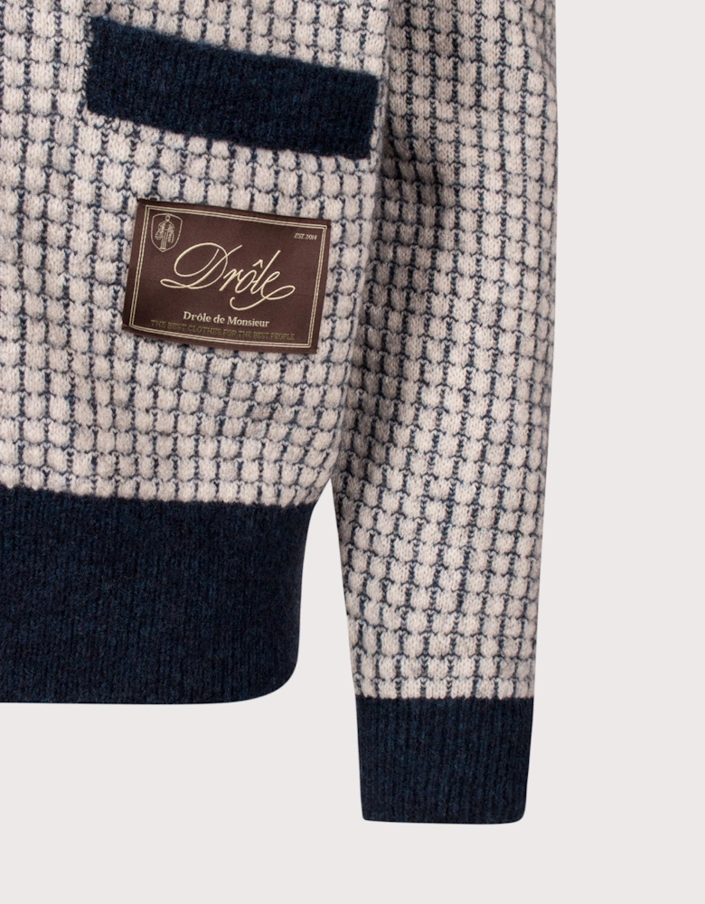 Relaxed Fit Drôle Patch Waffle Knit Cardigan