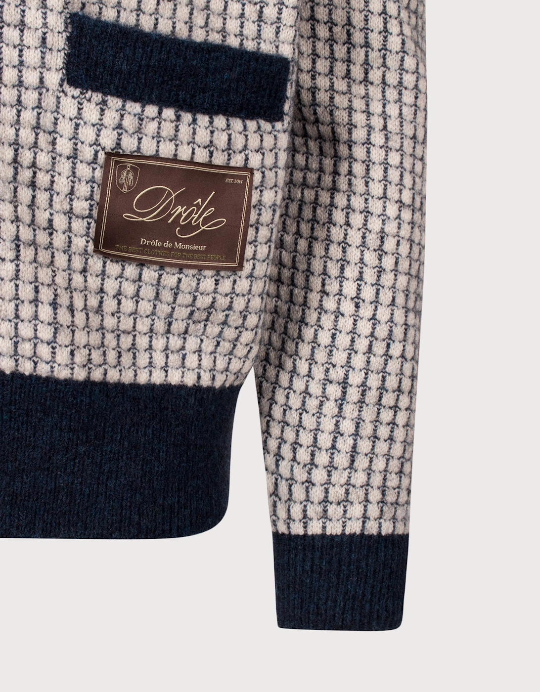 Relaxed Fit Drôle Patch Waffle Knit Cardigan