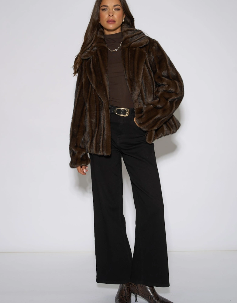 Brown Two Tone Faux Fur Jacket