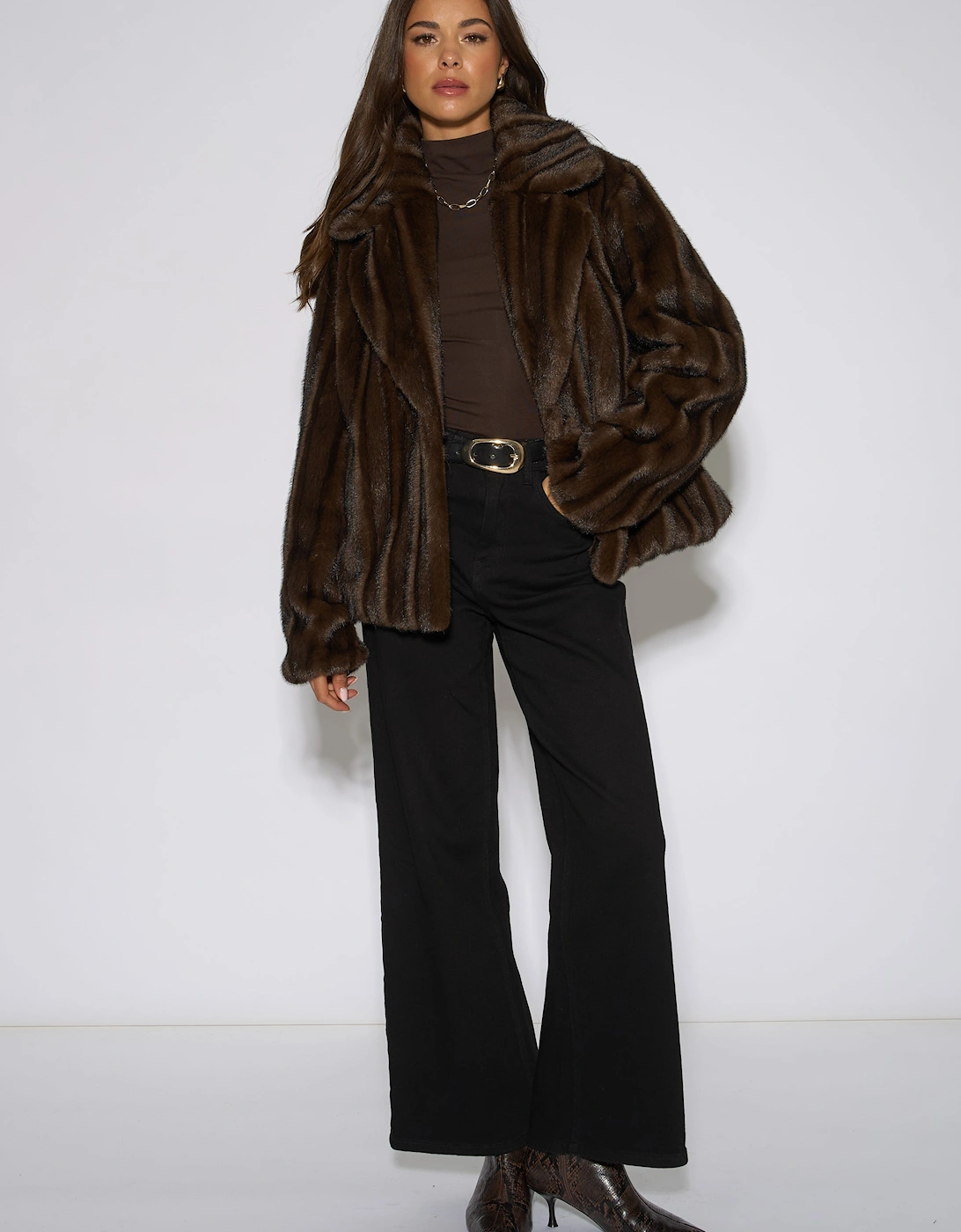 Brown Two Tone Faux Fur Jacket