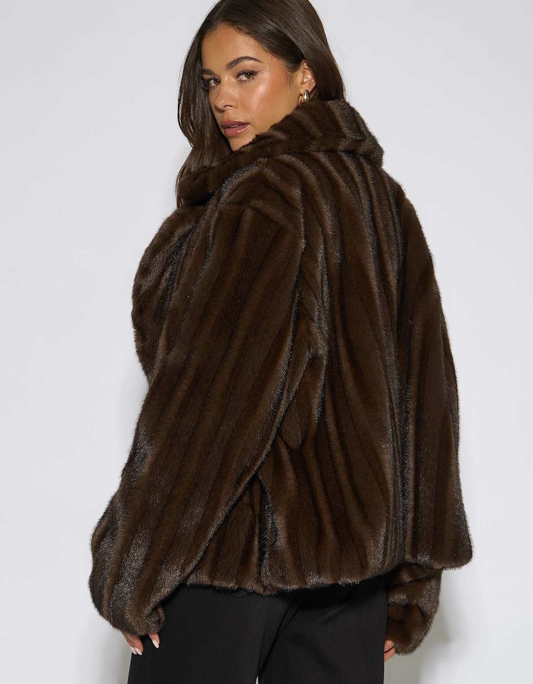 Brown Two Tone Faux Fur Jacket