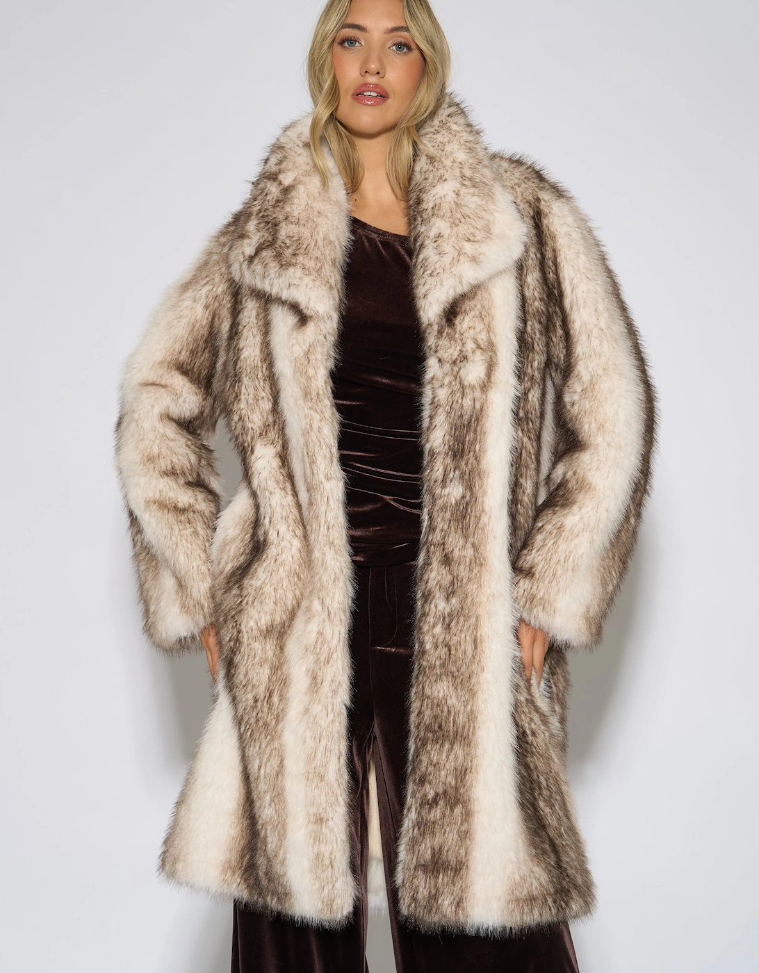 Multi Ombre Faux Fur Longline Coat