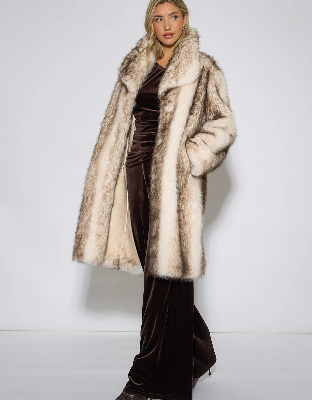 Multi Ombre Faux Fur Longline Coat