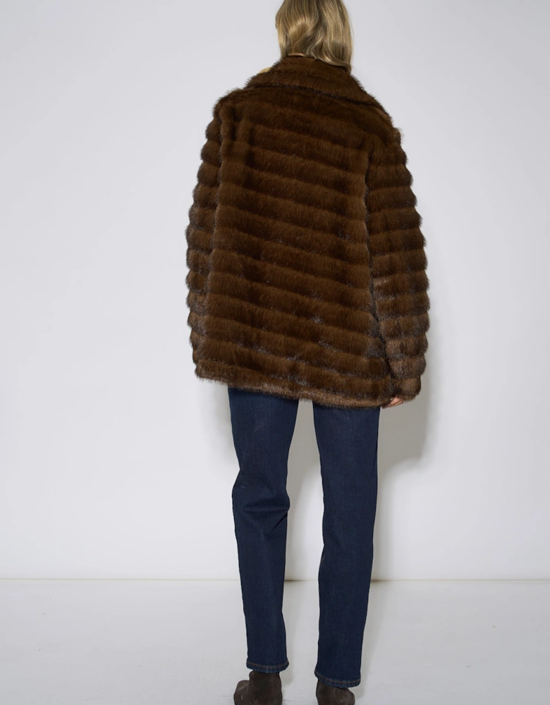 Brown Two Tone Faux Fur Longline Jacket
