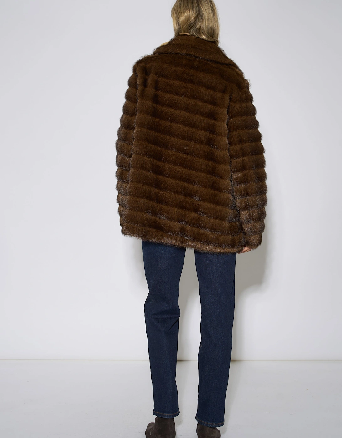 Brown Two Tone Faux Fur Longline Jacket