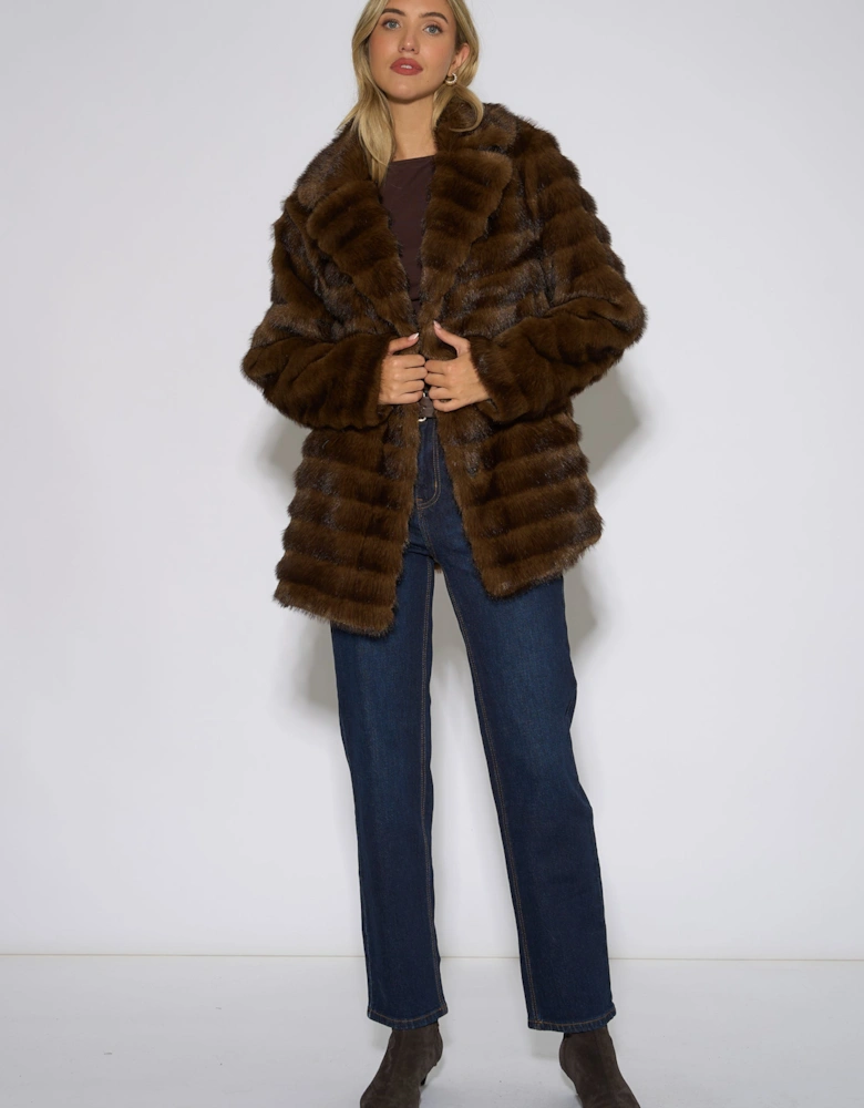 Brown Two Tone Faux Fur Longline Jacket