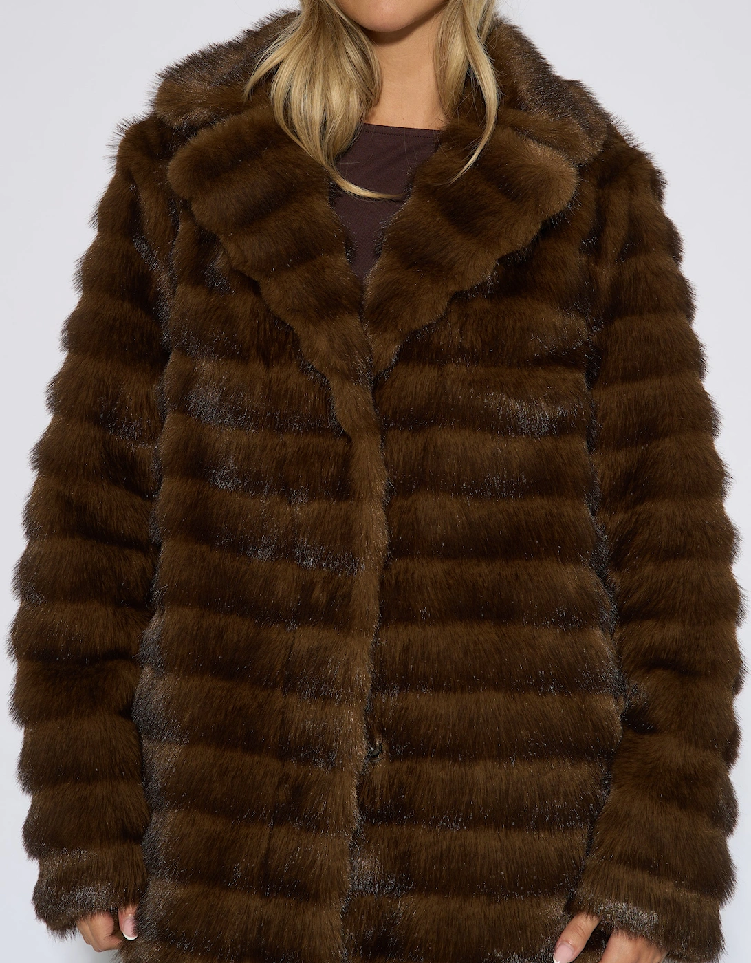 Brown Two Tone Faux Fur Longline Jacket