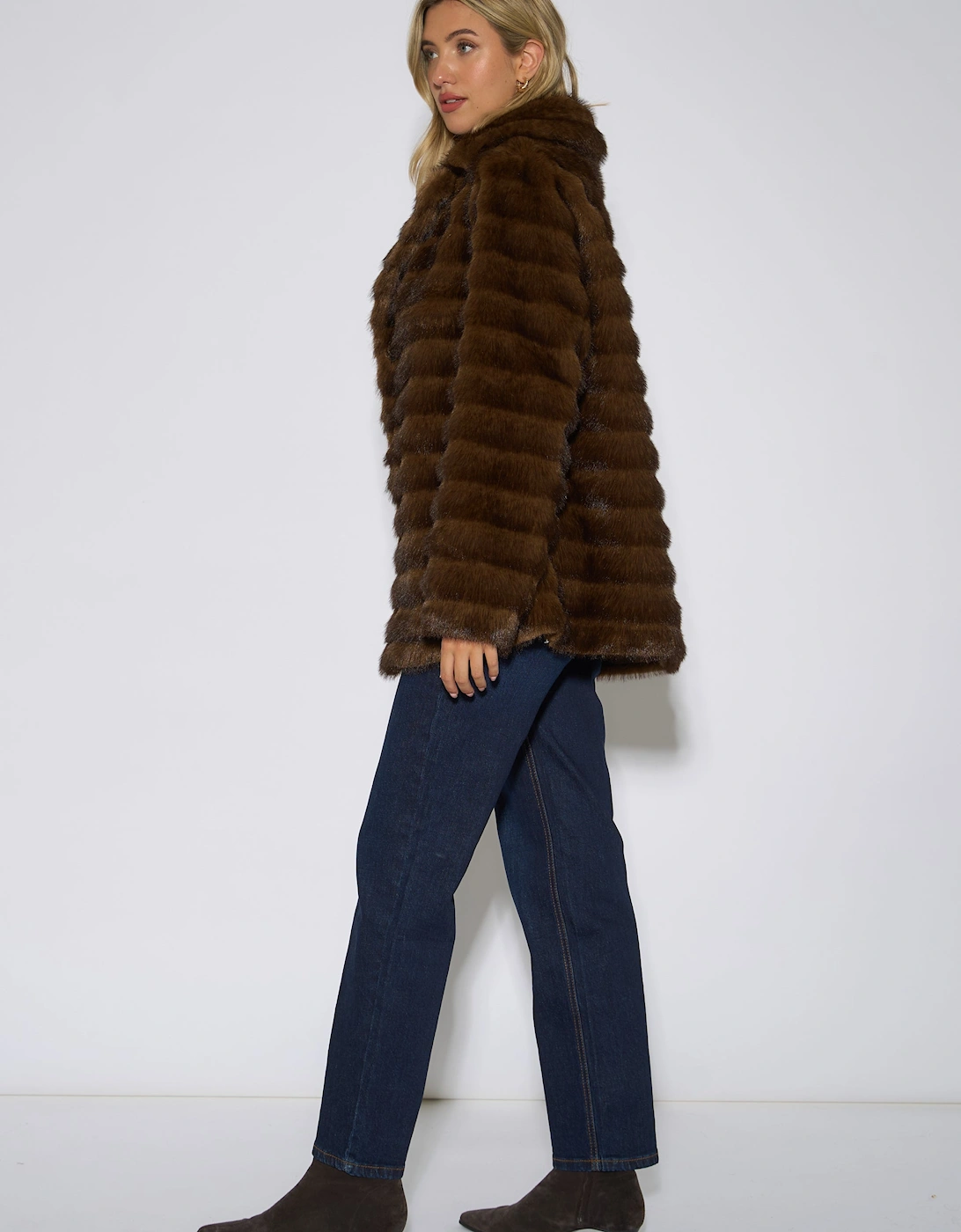 Brown Two Tone Faux Fur Longline Jacket