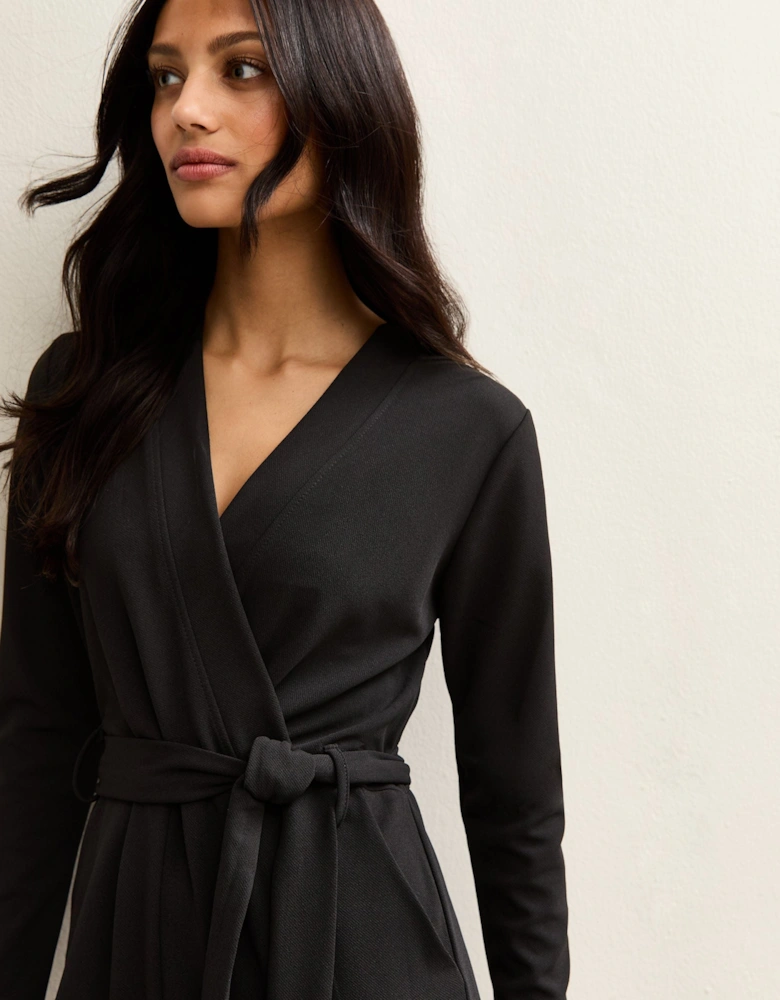 Black Jersey Wrap Elasticated Waist Belted Jumpsuit