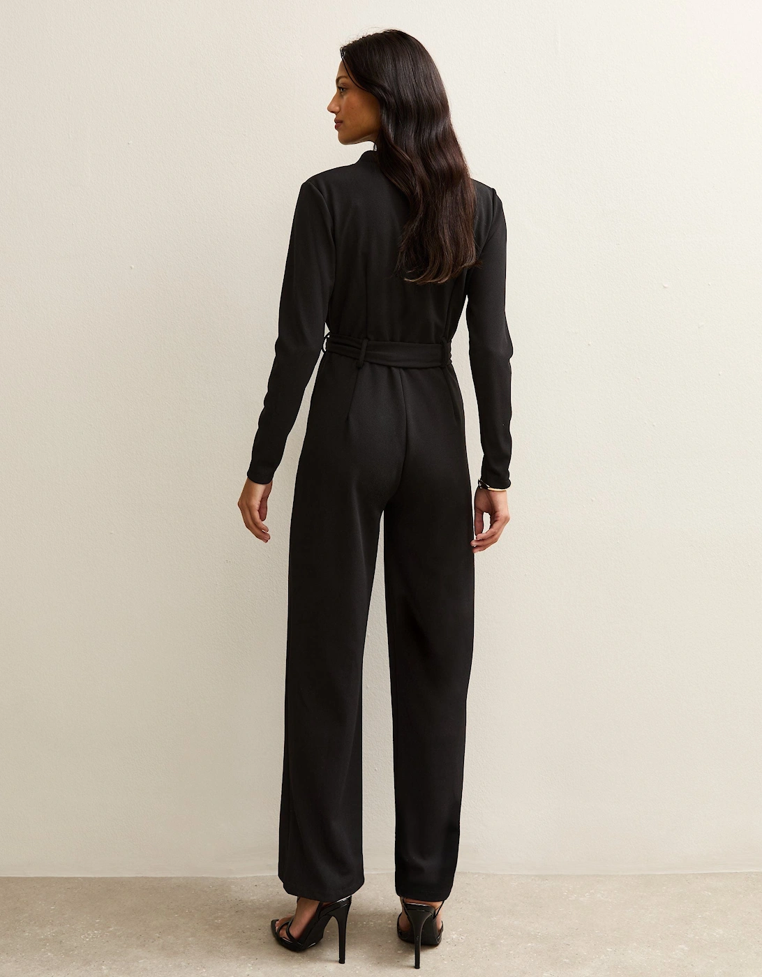 Black Jersey Wrap Elasticated Waist Belted Jumpsuit