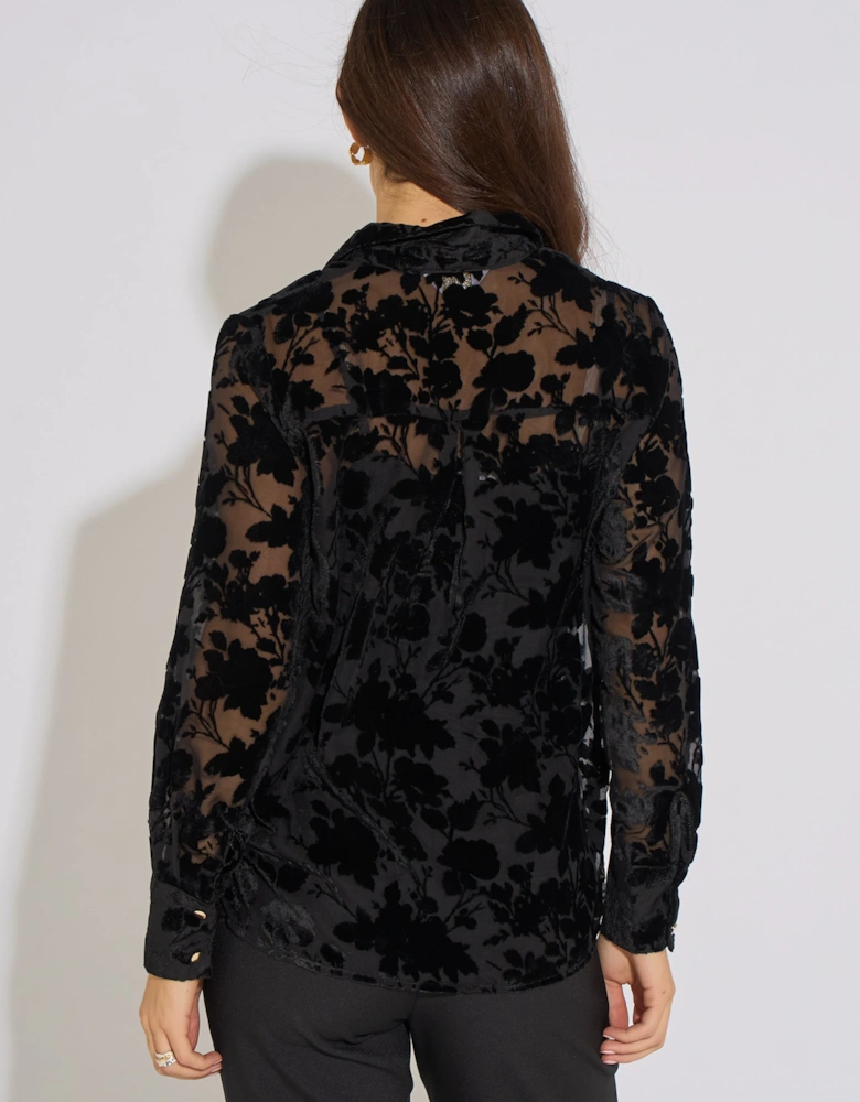 Black Floral Burnout Long Sleeve Shirt