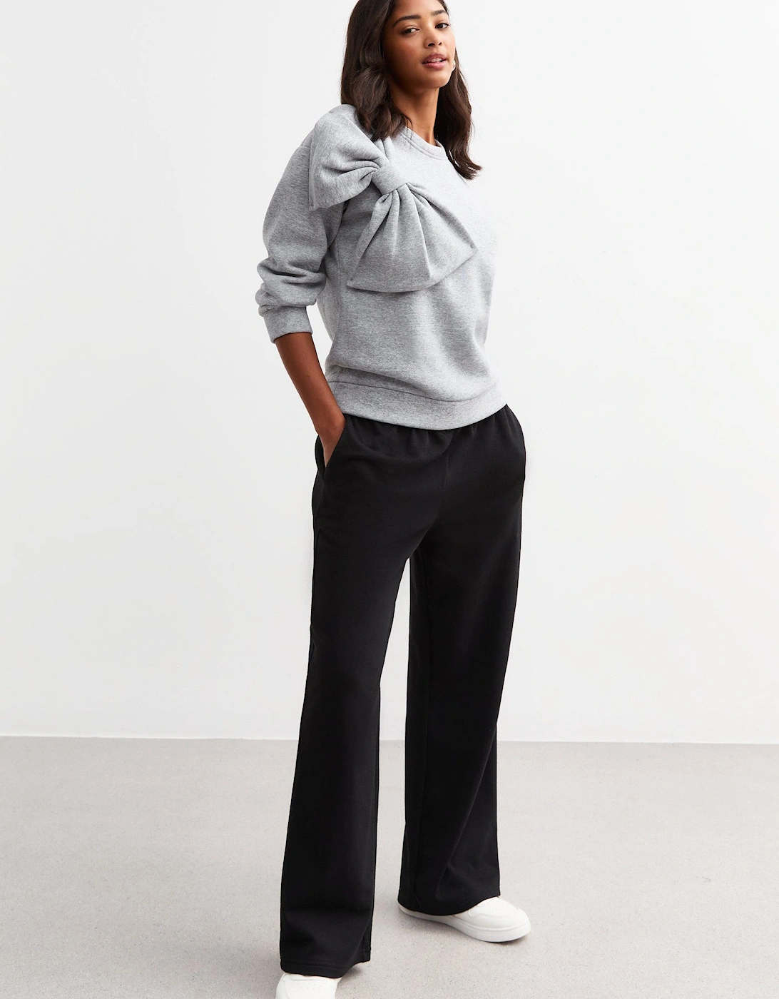 Grey Bow Patch Oversized Jumper