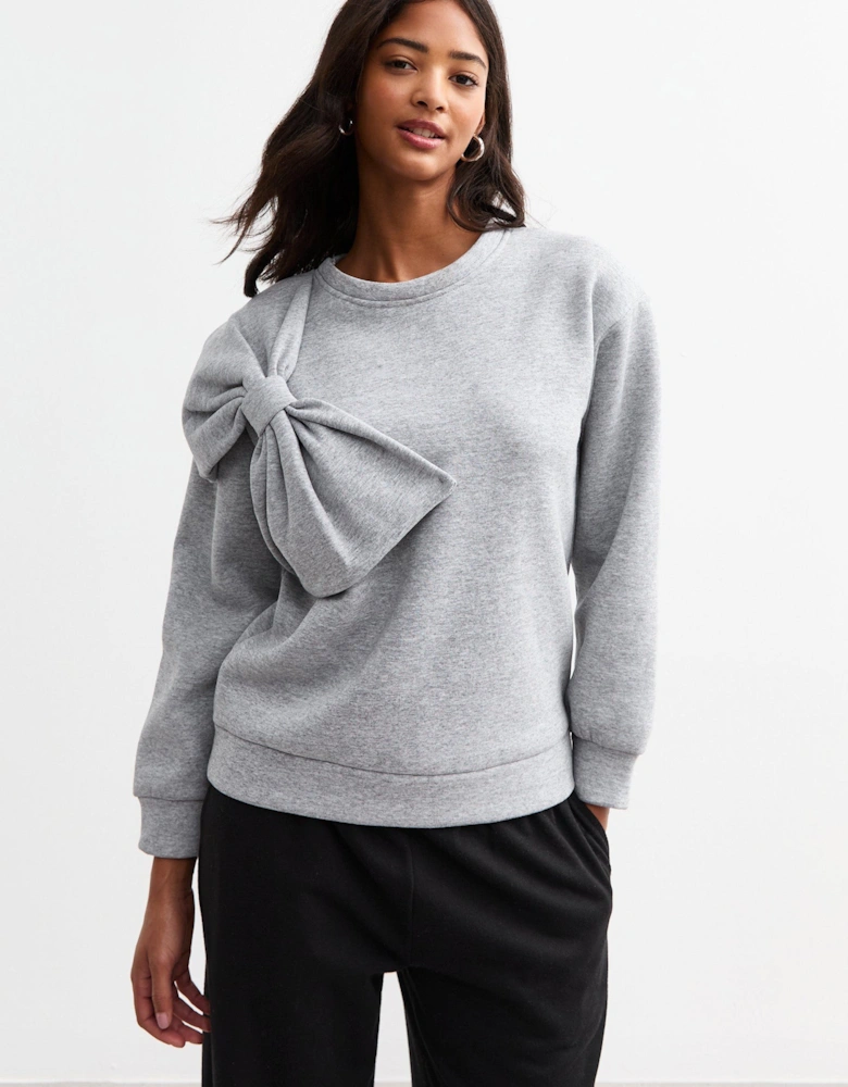 Grey Bow Patch Oversized Jumper