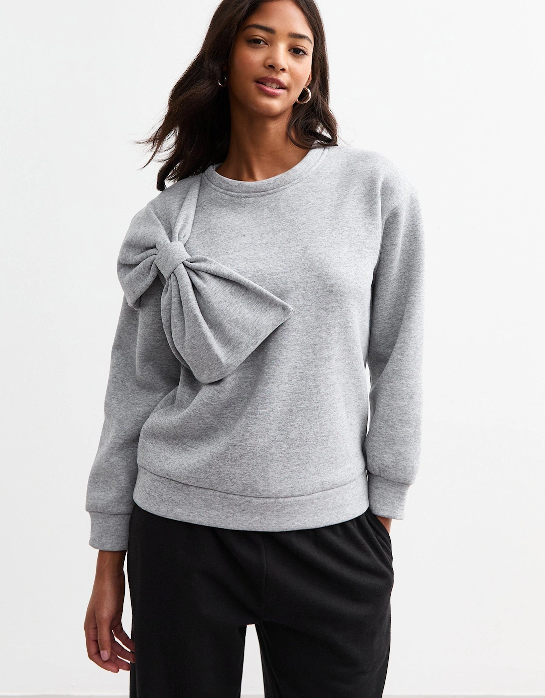 Grey Bow Patch Oversized Jumper