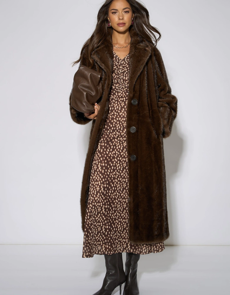 Brown Two Tone Maxi Faux Fur Coat Jacket