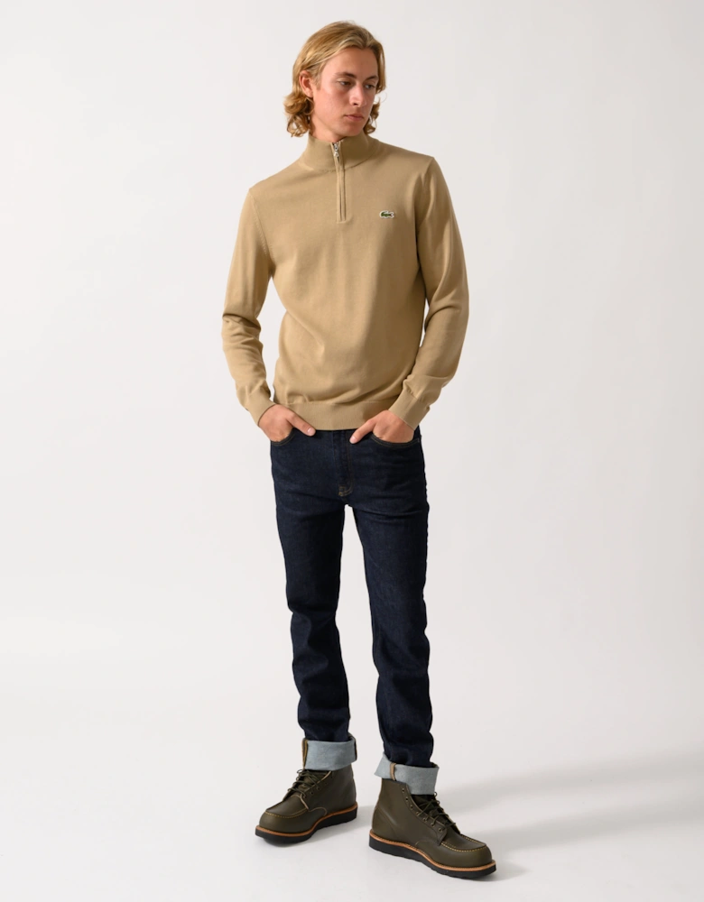 Lacoste Half Zip Logo Mens Sweatshirt - Cookie SIX