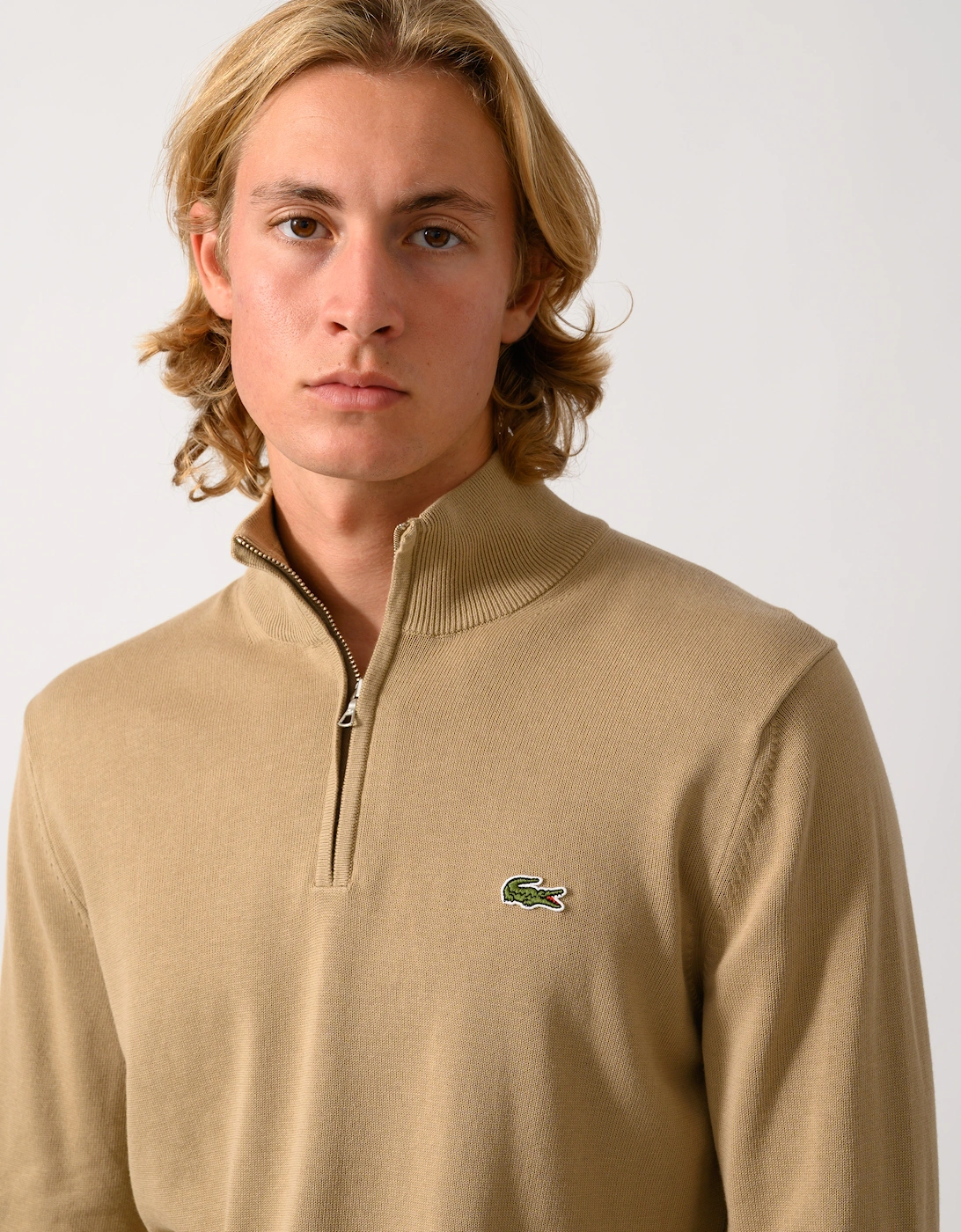 Lacoste Half Zip Logo Mens Sweatshirt - Cookie SIX