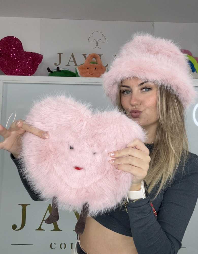 Pink Handmade Bamboo Faux Fur Heart Bag