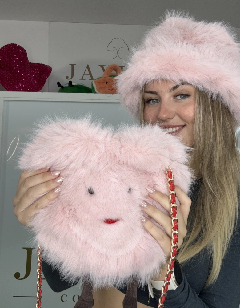Pink Handmade Bamboo Faux Fur Heart Bag